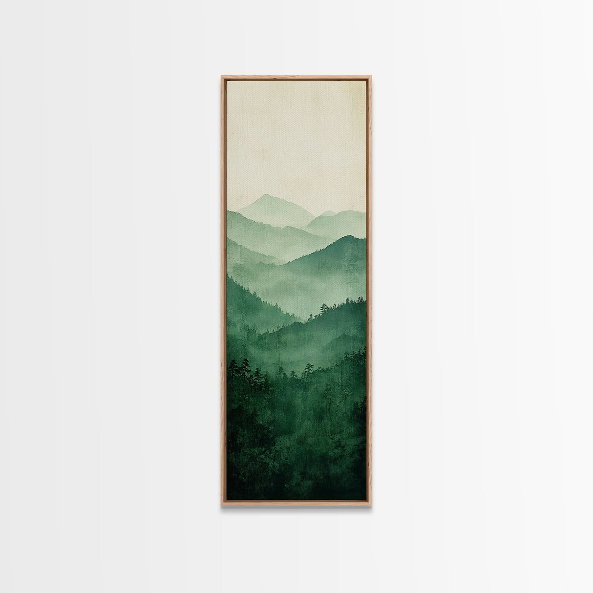 Smoky Mountain Layers Framed Canvas Print Serene Landscape Painting Green Nature Scene Above Sofa Art Living Room Decor