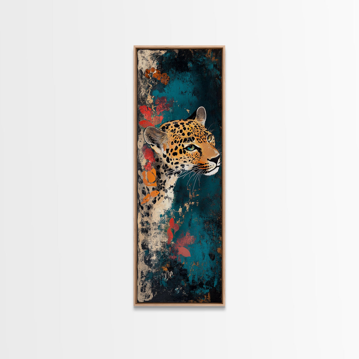 Leopard Wall Art Framed Canvas Print Featuring Elegant and Colorful Design, Perfect Vertical Boho Home Decor Accent Piece