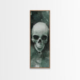 Minimalist Skull Canvas Print in Dark Green Tones, Wabi Sabi Art with Rustic Decor Style, Perfect for Unique Wall Art Accent