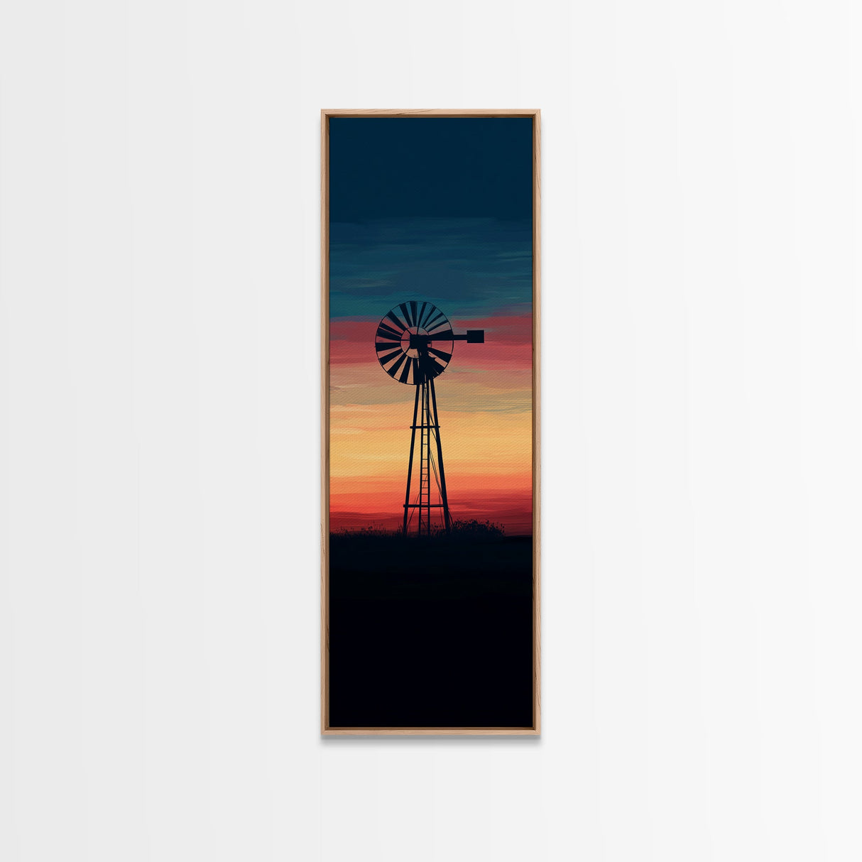 Canvas Print Moody Sunset Windmill Wall Art, Vertical Rustic Decor, Tall Narrow Farmhouse Artwork, Gift Idea for Living Room