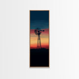 Canvas Print Moody Sunset Windmill Wall Art, Vertical Rustic Decor, Tall Narrow Farmhouse Artwork, Gift Idea for Living Room