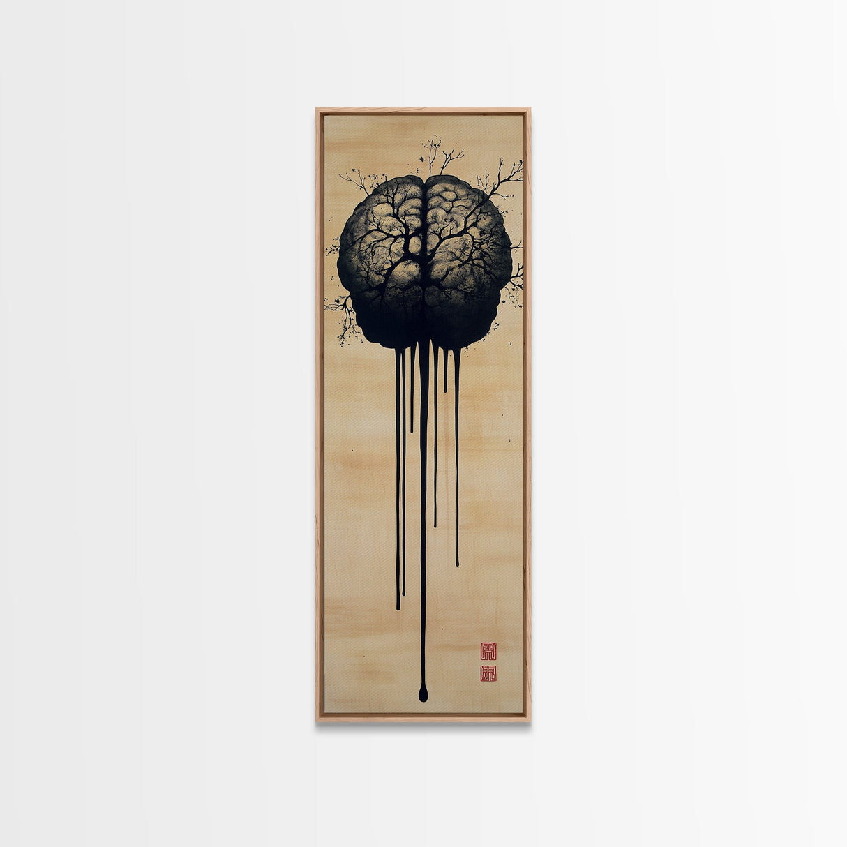 Framed Canvas Print Brain Art, Science Inspired Minimalist Wall Art, Moody Therapy Artwork, Gift Idea for Living Room or Office