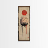 Red Sun Brain Framed Canvas Print, Abstract Science Wall Art, Moody Therapy Artwork, Vertical Wabi Sabi Decor, Living Room Art