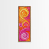 Bright Pink Orange Abstract Swirls Canvas Print, Vertical Skinny Art, Pink Orange Dorm Wall Art, Minimalist Artistic Decor
