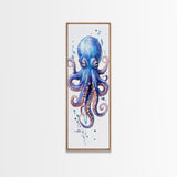 Blue Octopus Art Framed Canvas Print Vibrant Marine Life Decor Whimsical Coastal Nautical Artwork Living Room Statement Piece