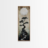 Mystical Moon and Bonsai Canvas Print Zen Wall Art Serene Wabi Sabi Decor Minimalist Nature Artwork Vertical Framed Artwork