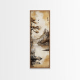 Tranquil Mountain Landscape Canvas Print Rustic Wall Art Serene Minimalist Decor Asian-Inspired Nature Artwork Zen Framed Piece