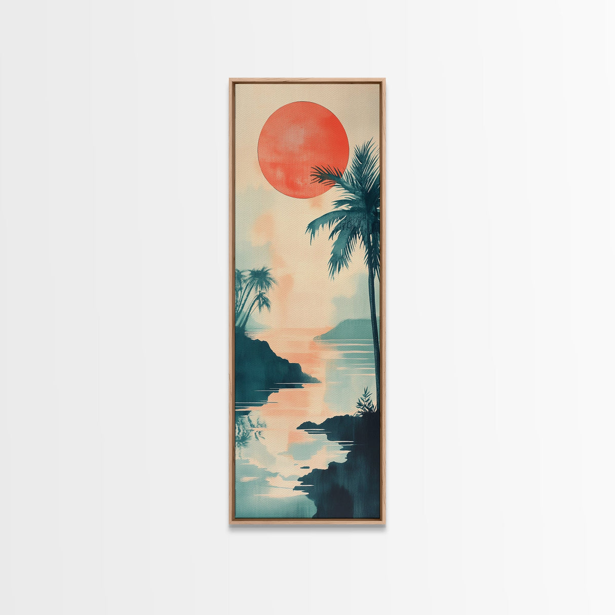 Tropical Sunset Coastal Landscape Framed Canvas Print | Nautical Wall Art | Coastal Painting | Nautical Decor | Gift Idea Her | Vertical Art