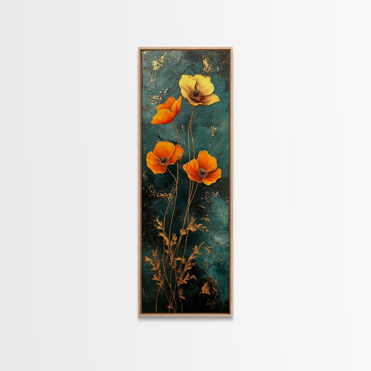 Elegant Poppy Bouquet Framed Canvas Print | California Poppy Art | Botanical Prints | Vertical Art | Rustic Wall Art | Fall Decor