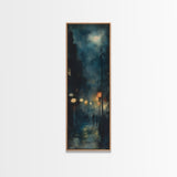 Moody Night Street Scene Framed Canvas Print | Vertical Wall Art | Moody Art | Living Room Art | Gift Idea Him | Urban Nightscape