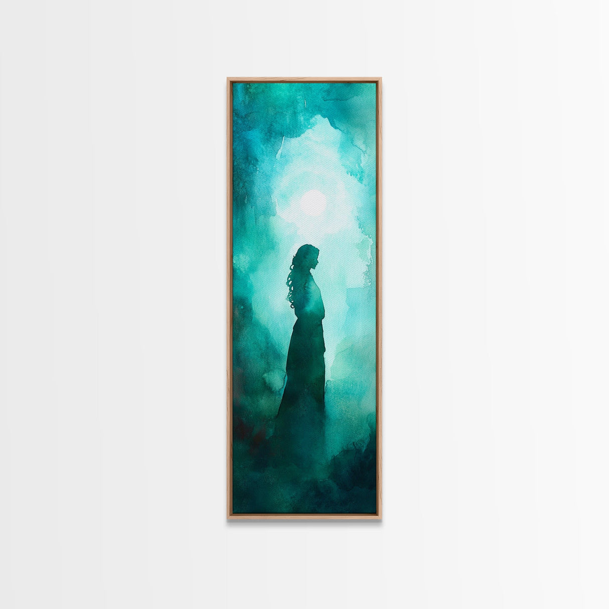 Moonlit Goddess Canvas Print Featuring Moody Woman Painting, Afrocentric Wall Art, And Above Bed Wall Art With Blue Green Hues