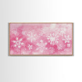 Snowflake Christmas Canvas Print, Winter Wonderland Art, Light Pink Wall Decor, Festive Holiday Artwork, Cozy Seasonal Charm Gift