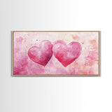 Watercolor Heart Pair Framed Canvas Print, Romantic Pink Abstract Art, Whimsical Valentine Wall Art, Bedroom Gift Idea, Light Pink Decor