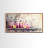 Lemonade Jars Canvas Print | Lemon Painting | Food Review Kitchen Art | Rustic Farmhouse Wall Art | Summer Kitchen Decor Canvas Print