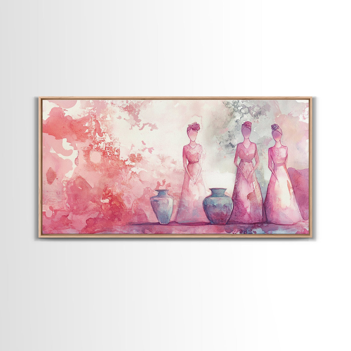 Vase and Women Canvas Print Pink Abstract Minimalist Art Framed Wabi Sabi Boho Bedroom Light Pink Rustic Living Room Christmas Gift