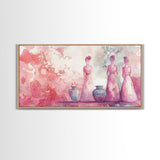 Vase and Women Canvas Print Pink Abstract Minimalist Art Framed Wabi Sabi Boho Bedroom Light Pink Rustic Living Room Christmas Gift