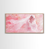Delicate Veiled Woman Canvas Print Light Pink Wall Art Feminine Minimalist Art Bedroom Decor Above Bed Boho Art Gift Idea