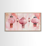 Pink Lanterns Canvas Print Chinoiserie Wall Art Moroccan Wall Art Whimsical Art Living Room Art Rustic Decor Fall Gift Idea