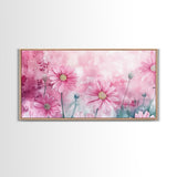 Wildflower Painting Canvas Print, Vibrant Daisy Wall Art with Light Pink Abstract Background, Whimsical Art for Bedroom Decor