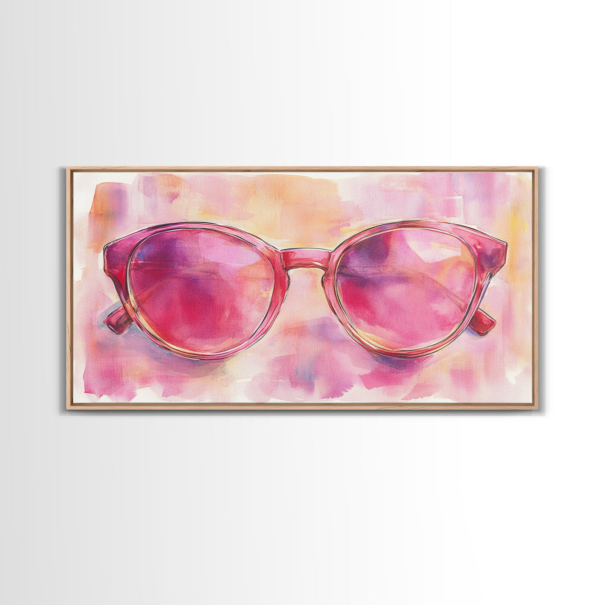 Pink Sunglasses Painting Framed Canvas Print, Whimsical Art Decor, Light Pink Wall Art, Retro Fashion Gift Idea, Original Artwork