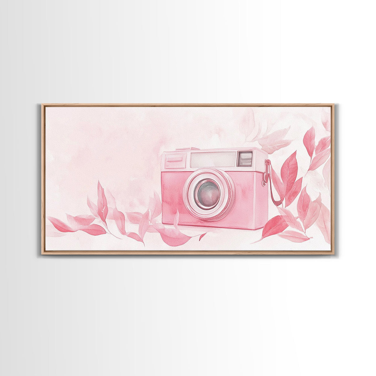 Retro Pink Camera Canvas Print | Whimsical Photography Wall Art | Light Pink Modern Decor | Unique Living Room Artwork | Gift Idea