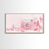 Retro Pink Camera Canvas Print | Whimsical Photography Wall Art | Light Pink Modern Decor | Unique Living Room Artwork | Gift Idea