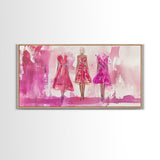 Chic Pink Dress Canvas Print | Fashion Inspired Artwork | Retro Pink Abstract Wall Art | Bedroom or Boutique Framed Decor | Trendy Art