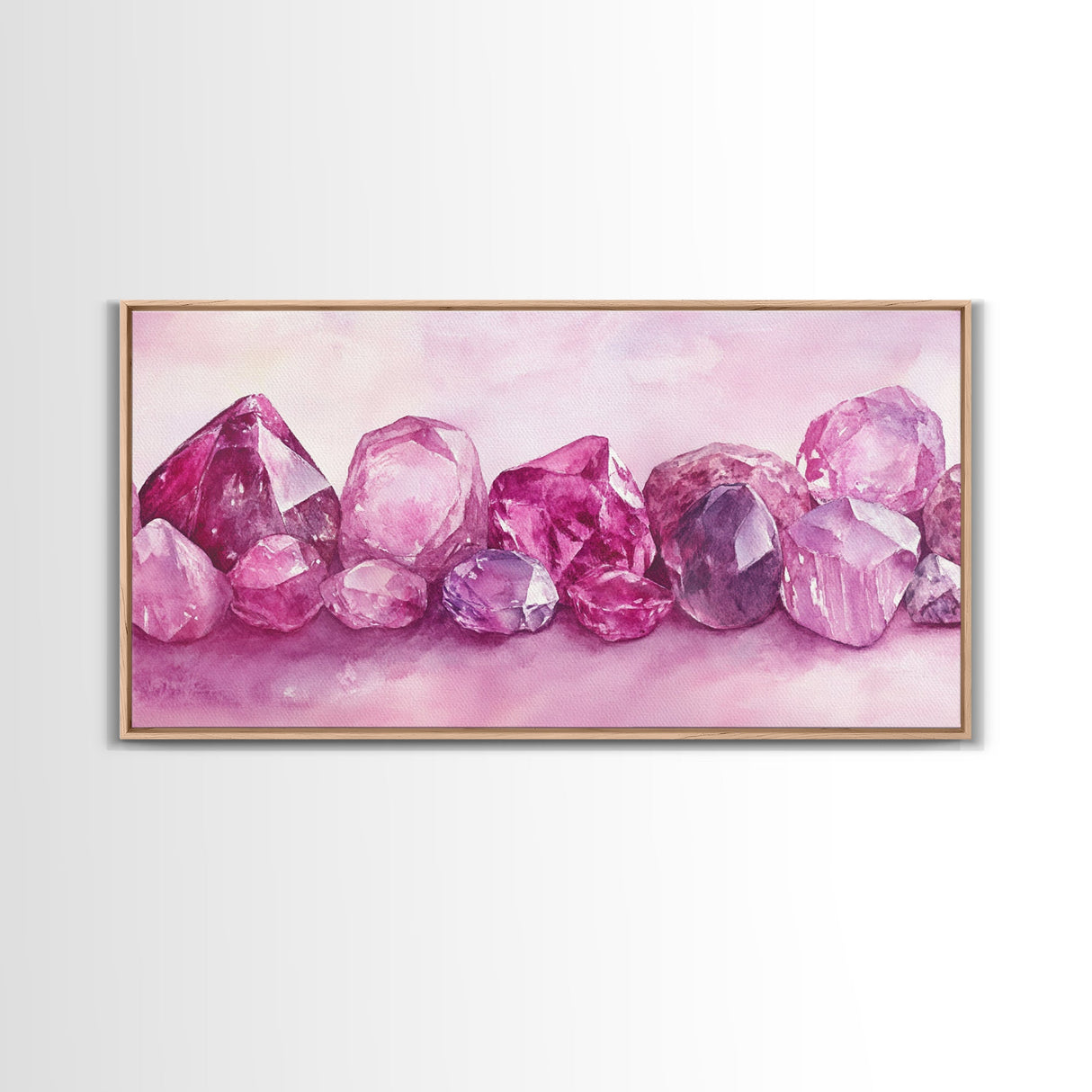 Gemstone Painting Canvas Print - Pink Abstract Art Minimalist Gemstone Painting Coastal Decor Feminine Gift Idea Wall Ar