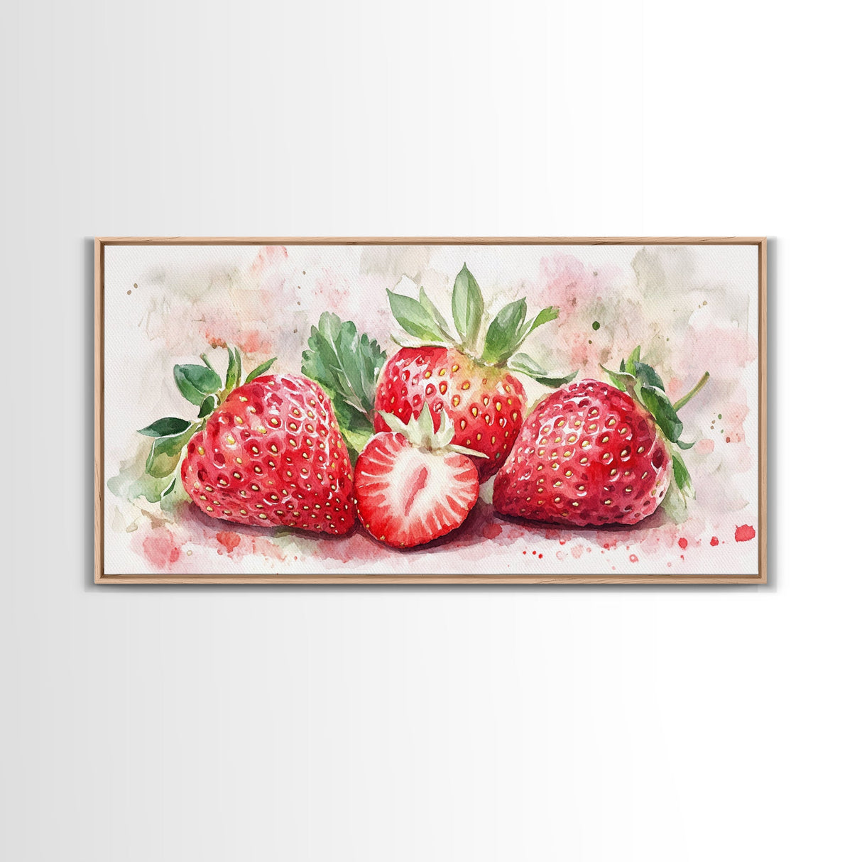 Strawberry Still Life Canvas Print - Bright Red Fruit Rustic Kitchen Art Food Review Artwork Light Pink Wall Art Rustic Decor