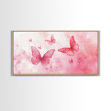 Pink Butterflies Canvas Print, Whimsical Art, Light Pink Wall Art, Feminine and Romantic Decor, Bedroom or Living Room Gift Idea