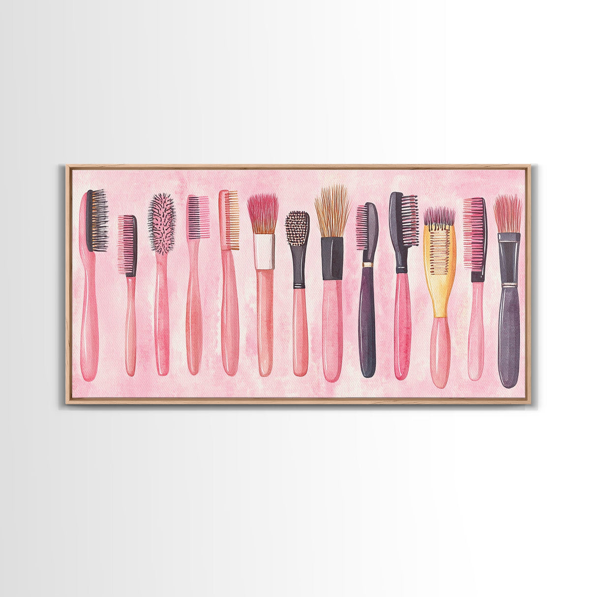 Hairbrush Collection Canvas Print Whimsical Art Pink Wall Art Fun Boho Aesthetic Bathroom Decor Vertical Art Unique Gift Idea