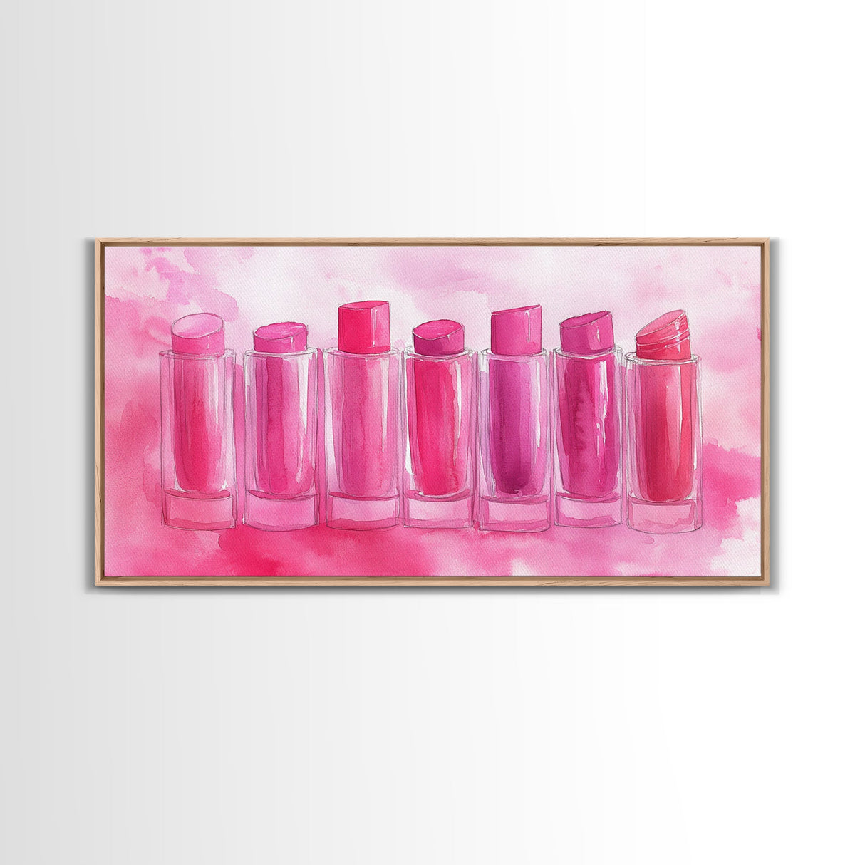 Lipstick Row Canvas Print | Pink Wall Art, Whimsical Decor, Light Pink Art, Feminine Gift Idea, Living Room Art, Above Couch Decor