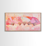 Fan Arrangement Canvas Print | Moroccan Wall Art, Chinoiserie Wall Art, Wabi Sabi Art, Light Pink Decor, Extra Wide Wall Art, Above Sofa Art