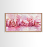 Pink Macarons Canvas Print | Whimsical Art, Food Review Kitchen Art, Light Pink Wall Art, Rustic Decor, Kitchen Wall Art, Dining Room Decor