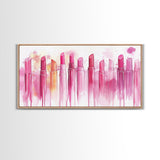 Assorted Lipstick Shades Illustration in Light Pink Wall Art on Canvas Print, Makeup Lover's Room or Vanity Decor Idea