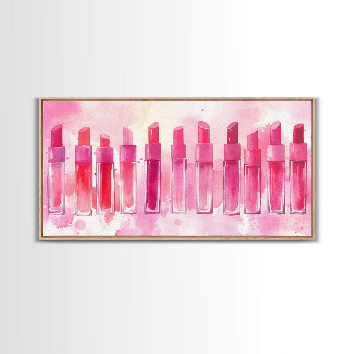 Elegant Lipsticks Display Painting as Pink Abstract Wall Art on Canvas Print, Makeup Collector Vanity or Bedroom Accent Decor
