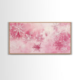 Winter Snowflake Motif with Pink Christmas Wall Art Aesthetic on Framed Canvas Print, Holiday Living Room or Bedroom Decor