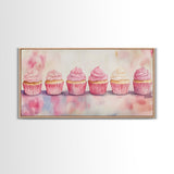 Whimsical Cupcake Canvas Print Pastel Pink Kitchen Art Light Pink Wall Art Food Review Kitchen Decor Gift Idea For Her