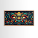 Elaborate Mandala Framed Canvas Print, Vibrant Boho Art, Spiritual Zen Wall Art, Geometric Ethereal Painting, Colorful Sacred Geometry