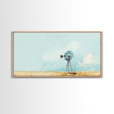 Minimalist Windmill Landscape Framed Canvas Print Above Couch Rustic Wall Art Coastal Inspired Bedroom Decor Horizontal Wall Art Idea