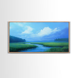 Marshland Panoramic Canvas Print, Coastal Landscape Art Bedroom Decor, Rustic Wall Art Living Room Gift, Nautical Horizontal Artwork