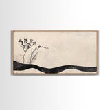 Minimalist Nature Framed Canvas Print, Wabi Sabi Wall Art Above Sofa Decor, Rustic Botanical Artwork Idea Horizontal Bedroom Decor