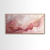Pink Geode Framed Canvas Print, Light Pink Wall Art Above Bed Decor, Moody Abstract Artwork Gift Idea Minimalist Panoramic Painting