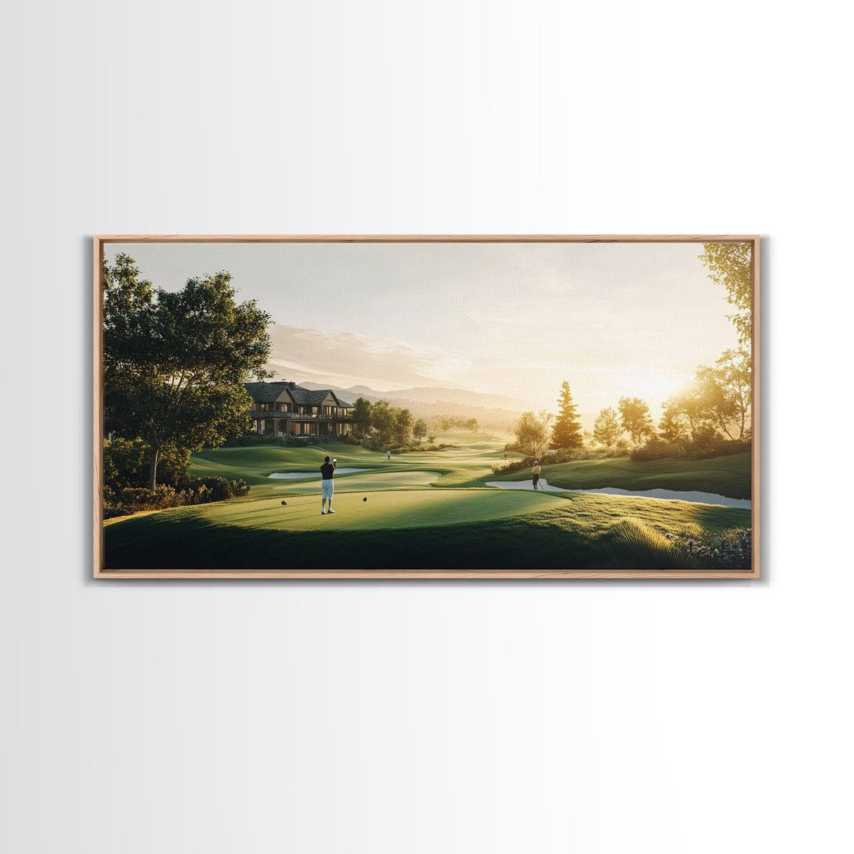 Golf Course Sunset Canvas Print Panoramic Landscape Art Rustic Decor Above Bed Artwork Gift Idea Extra Wide Horizontal Wall Art