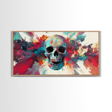 Abstract Skull Art Framed Canvas Print, Moody Colorful Halloween Wall Decor, Unique Living Room Art, Vibrant Therapy Art Gift Idea