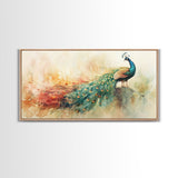 Elegant Peacock Wall Art Canvas Print, Colorful Wildlife Painting, Moody Therapy Art, Unique Bedroom Decor Gift Idea, Botanical Prints