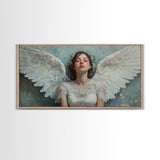 Heavenly Grace Framed Canvas Print with Angel Art Prints and Whimsical Art for Light Pink Wall Art and Romantic Home Decor