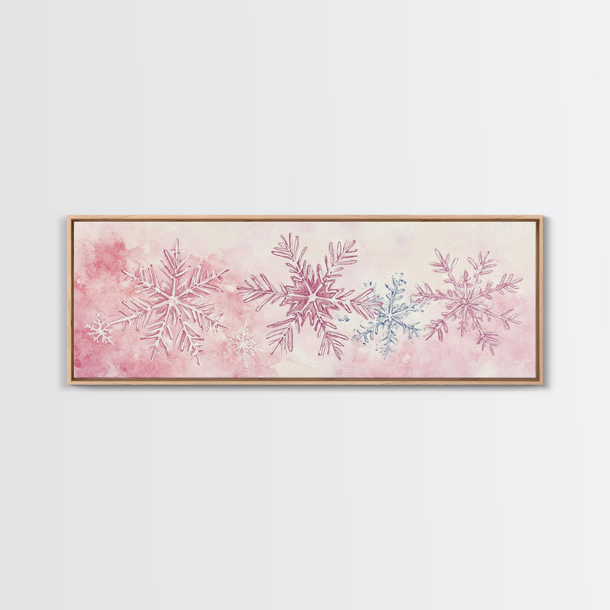 Hand-Painted Snowflake Art Canvas Print, Christmas Rustic Winter Wall Decor, Light Pink Abstract Artwork, Cozy Living Room Art Gift
