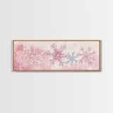 Hand-Painted Snowflake Art Canvas Print, Christmas Rustic Winter Wall Decor, Light Pink Abstract Artwork, Cozy Living Room Art Gift