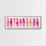 Vibrant Lipstick Shades Canvas Print, Pink Makeup Wall Art, Feminine Bedroom Decor, Whimsical Beauty Room Artwork Gift Idea